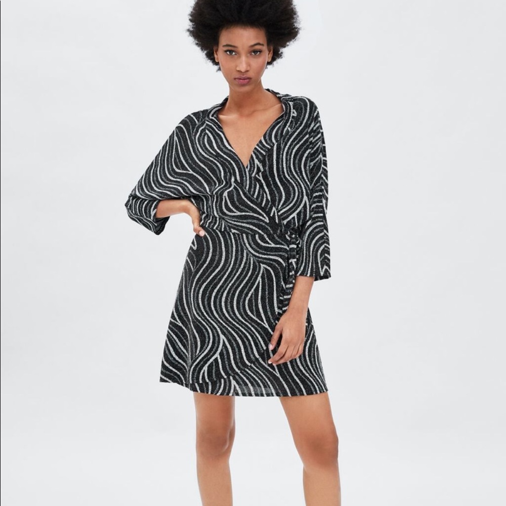 ZARA metallic wrap dress